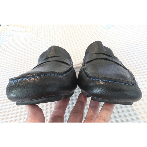 Donald J Pliner Vinco3 Pebbled Leather Penny Loafer Driver 9.5 Blue Stitching main image 4